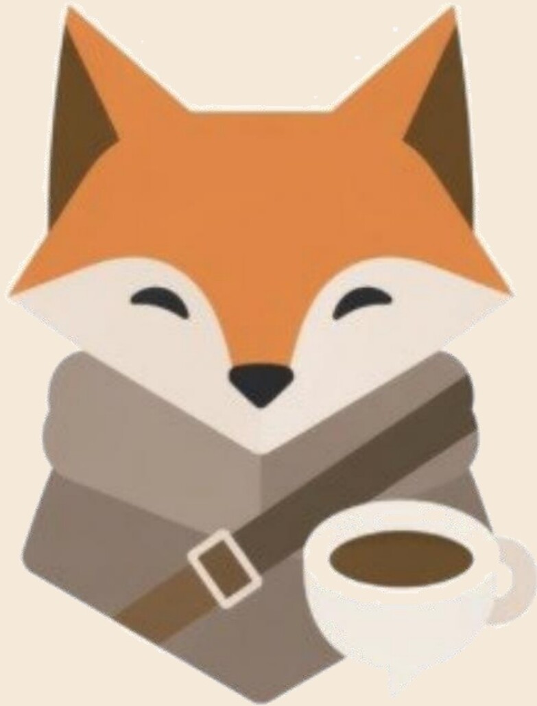 Fox reading a book with a coffee